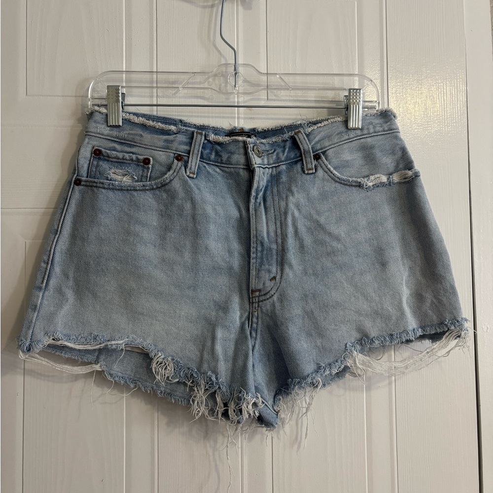 Abercrombie & Fitch light blue frayed denim shorts